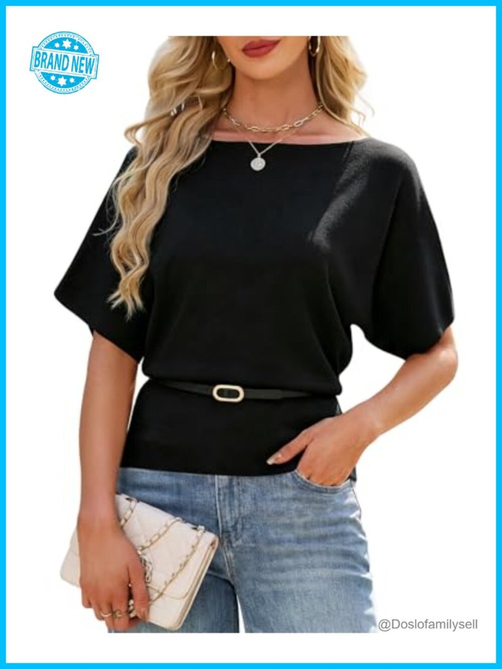 Womens Cinched Waist Boat Neck Sweater with Belt Batwing Sleeve Knit Pullover
